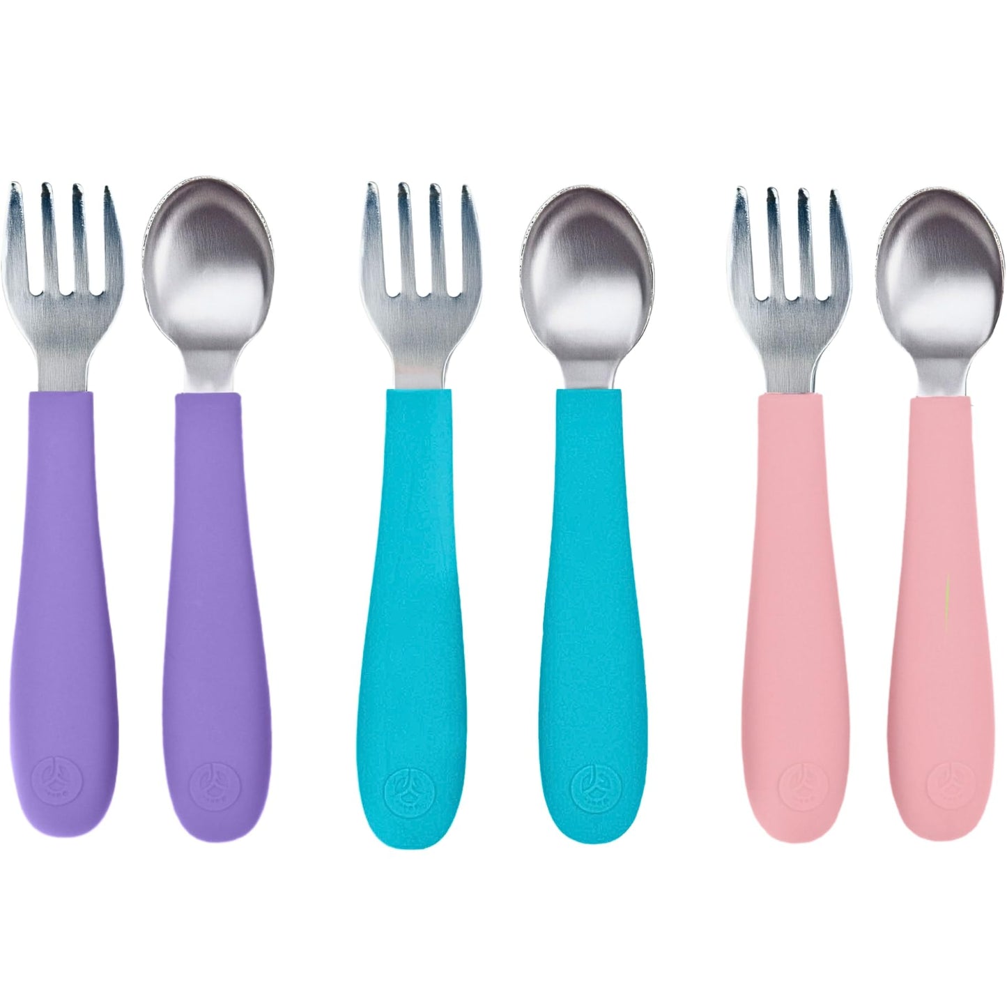 WeeSprout Toddler Utensils, 3 Forks & 3 Spoons, 18/8 Stainless Steel & Food Grade Silicone, Thick Easy-Grip Handles, Perfect Length For New Self Feeders, Gentle On Gums & Teeth, Dishwasher Safe