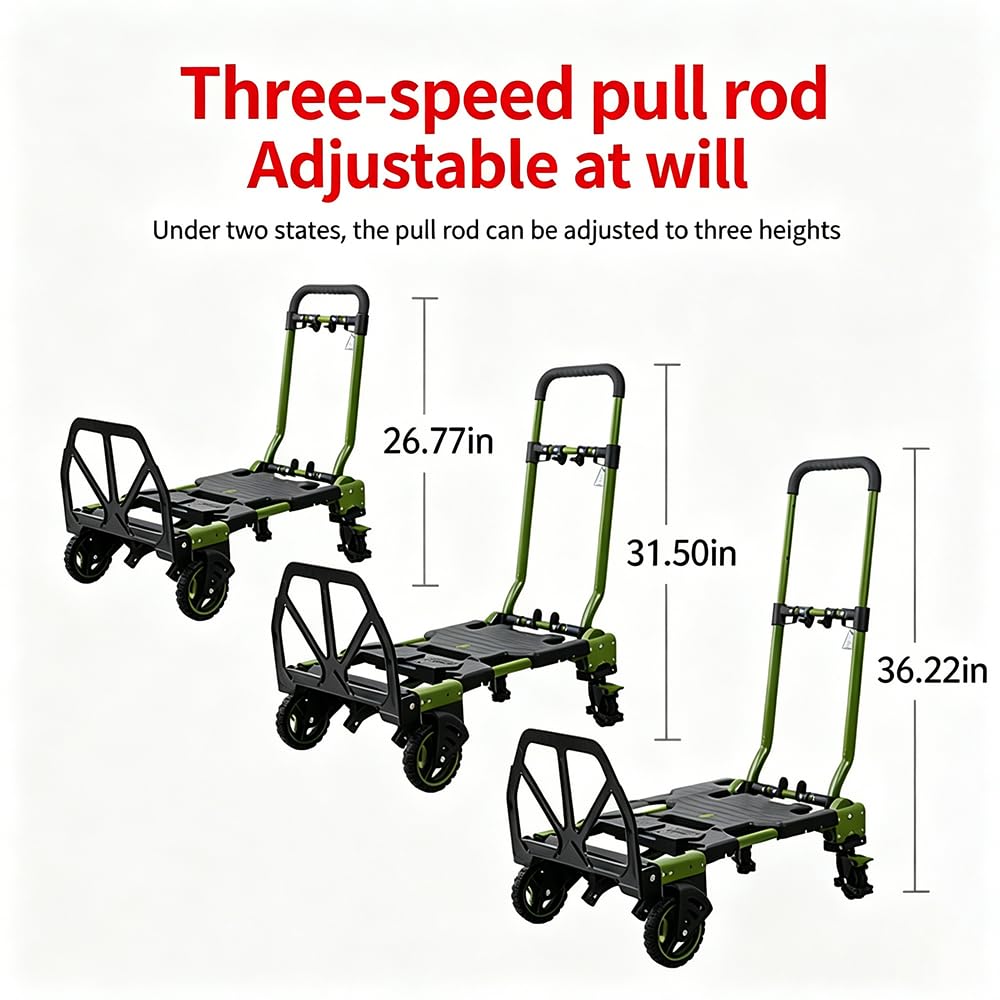 2-in-1 Black Folding Small cart, Outdoor Cargo handling Vehicle, Flatbed Trailer with a Load Capacity of 330 pounds (1, Green+Black Brake)