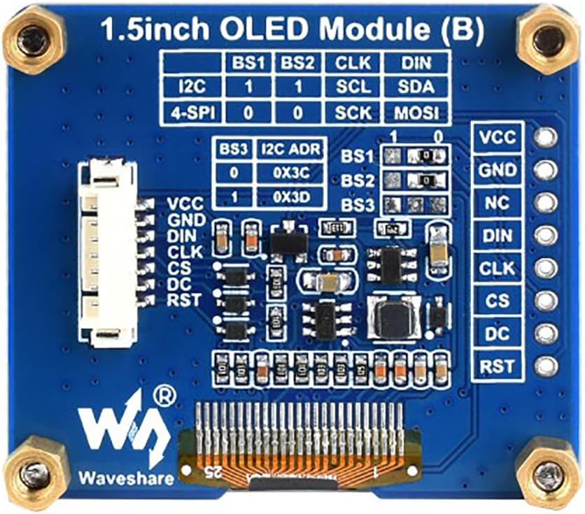Coolwell 1.5 Inch STM32 I2C Communication 128128 SH1107 OLED Display Module for Raspberry Pi Arduino SPI / Black/White