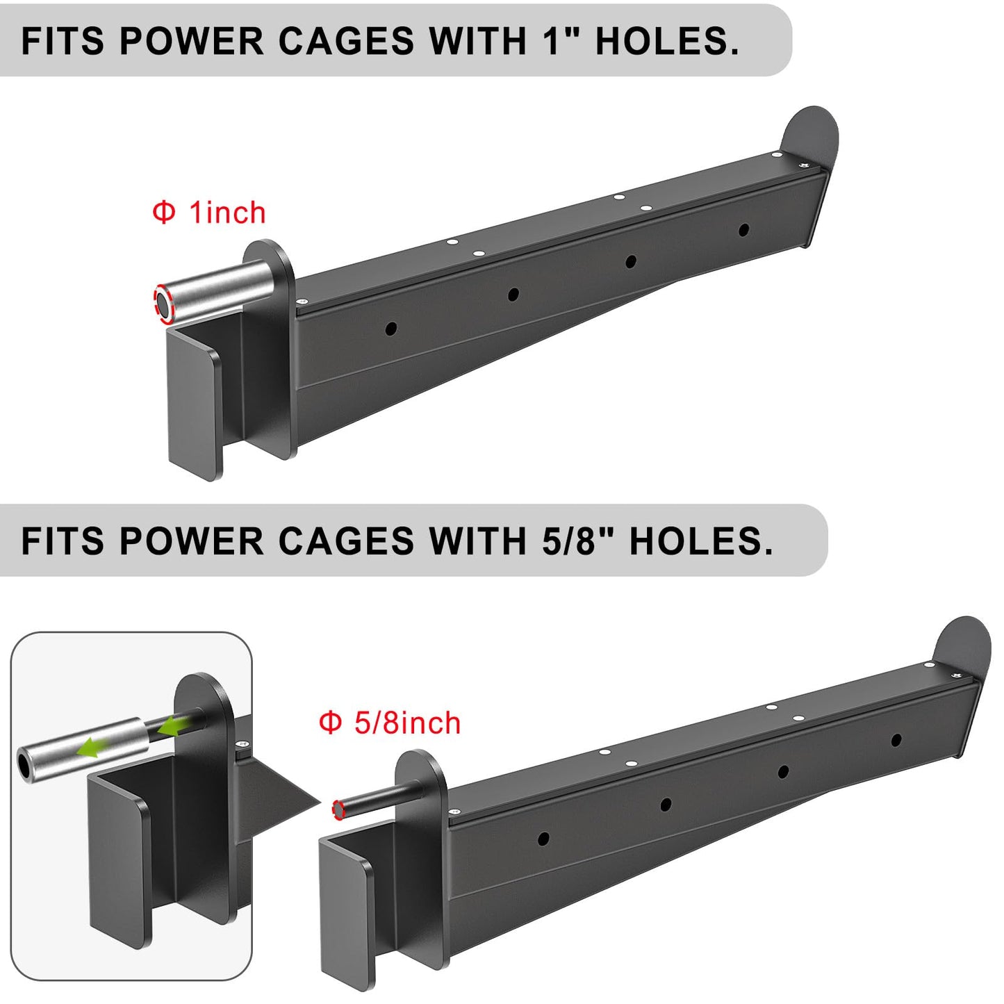 Lifeswell Heavy Duty Safety Spotter Arms for 2" x 2" Power Rack with 5/8" or 1" Holes, Adjustable Barbell Catch with Rubber Pad, 500lbs Capacity, Fits Squat Rack & Power Cage