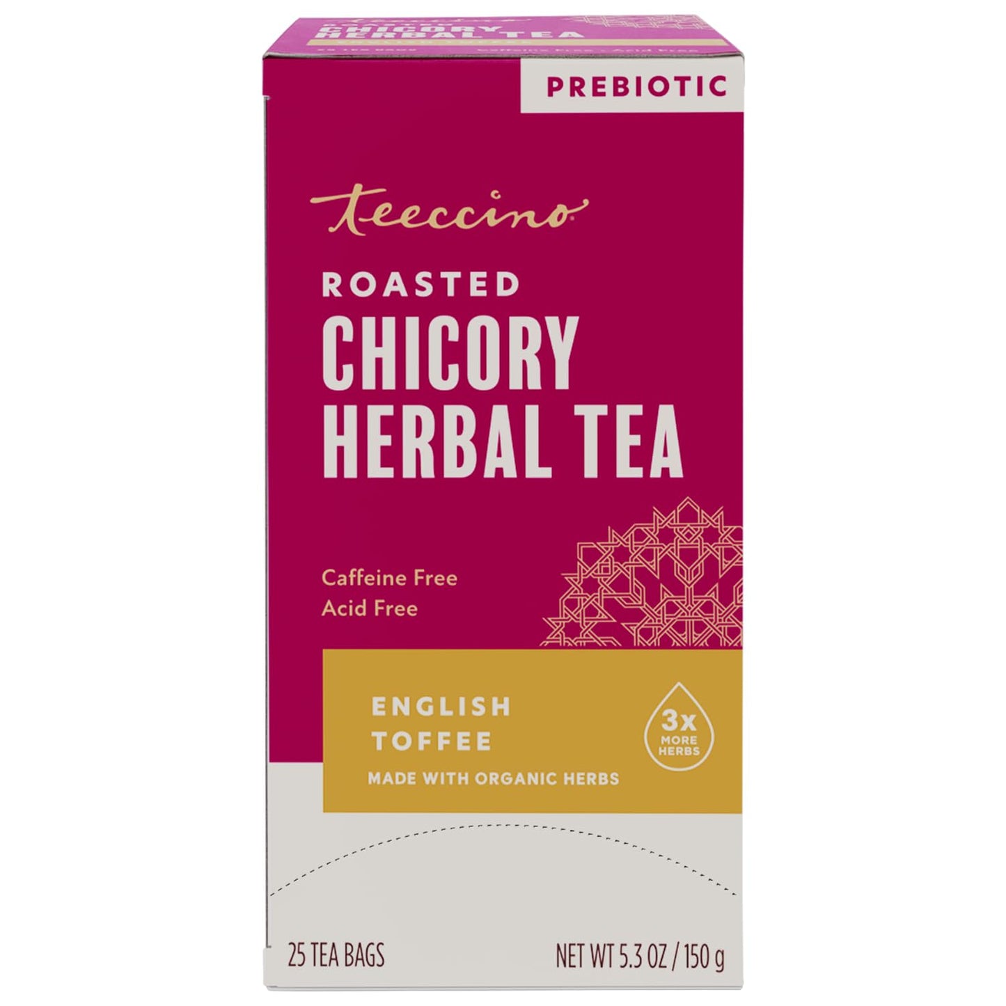 Teeccino English Toffee Herbal Tea - 25 Tea Bags - Rich & Roasted Herbal Tea That’s Caffeine Free & Prebiotic For Natural Energy & Good Digestion, 3 X More Herbs In Each Tea Bag