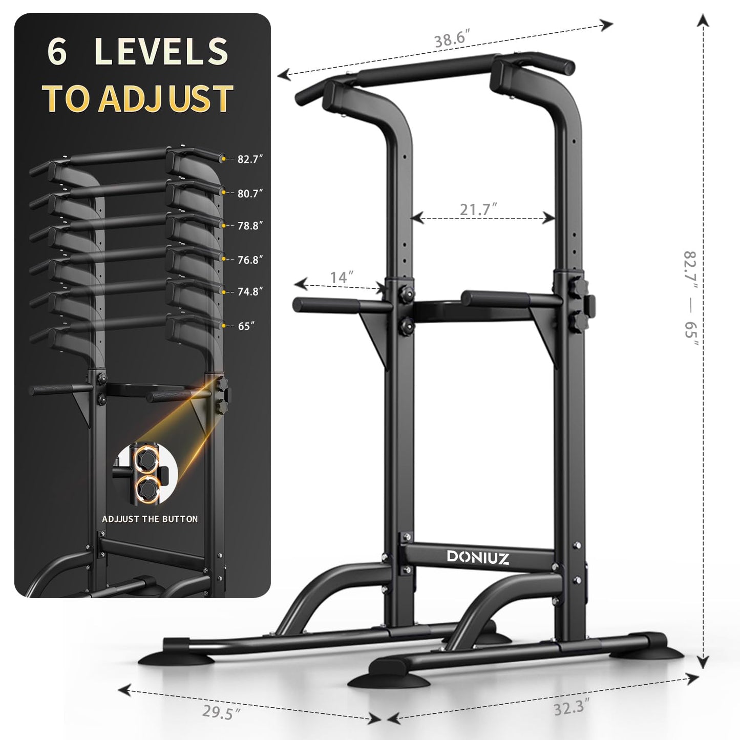 DONIUZ Power Tower Pull Up Bar and Dip Station, Multi-Function Home Gym, Strength Training Fitness Equipment, Height Adjustable(WHITE)