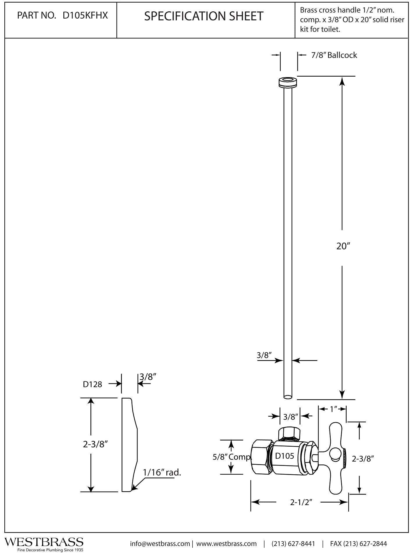 Westbrass D105KFHX-24-62 5/8" x 3/8" OD x 20" Flat Head Riser Supply Line Kit with Cross Handle Angle Supply Shut Off Valve for Toilet, Matte Black (24-Pack)