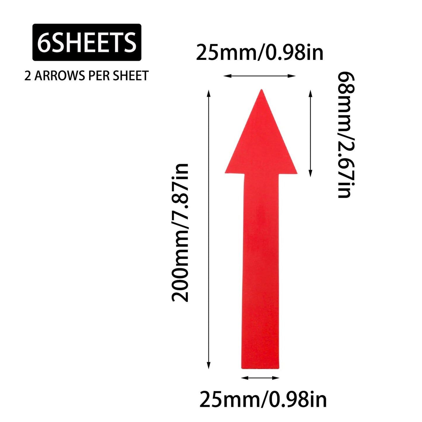 JAKOUE 12 Pack 8 x 2 Inch Arrow Stickers, Waterproof PVC Removable Self-Adhesive Floor Decals, Wall Marking Arrow Signs & Directional Indicators，Red