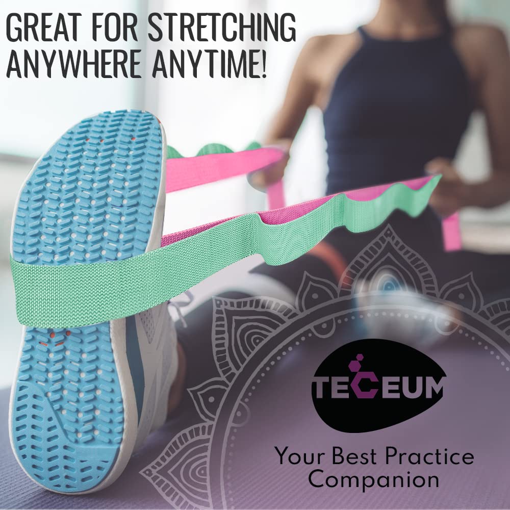 [NEW 2023] TECEUM Yoga Stretching Strap 10 Loops Non-Elastic Strap - Home Workout Stretch Strap for Physical Therapy, Yoga, Pilates cttn 1.5 in LM