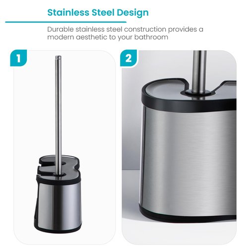 Home Zone Living Toilet Brush and Plunger Set with Stainless Steel Dual Base and Corner Brush, 2-in-1 Bathroom Cleaning Tool