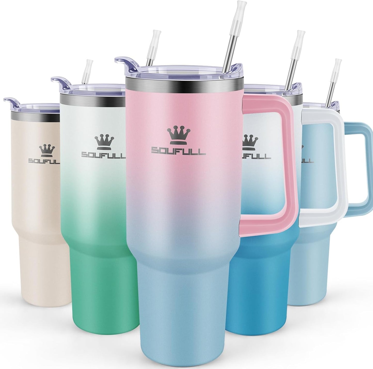 Skiennix 40 Oz Tumbler - Leak-Proof Travel Coffee Mug with Handle & Straw Lid | Insulated Stainless Steel, Pink/Blue