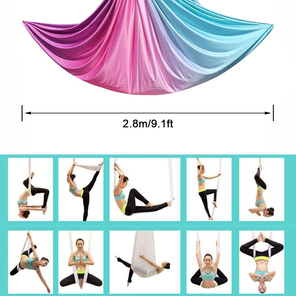 FOSER Aerial Yoga Hammock Aerial Yoga Swing with Daisy Chains Carabiners for Inverted Gravity Yoga Flip with Instruction Manual 5M×2.8M (Gradient Purple)