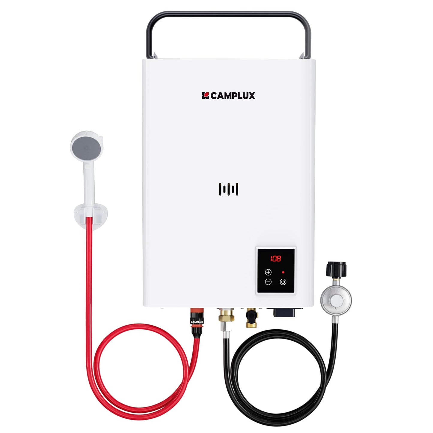 CAMPLUX F10 Ultra, First 2.64 GPM Thermostatic Propane Water Heater, ±1℉ Precision Temperature Control, High Flow 10L Tankless Water Heater Propane for Family Camping, RV, Cabin, Pet Wash