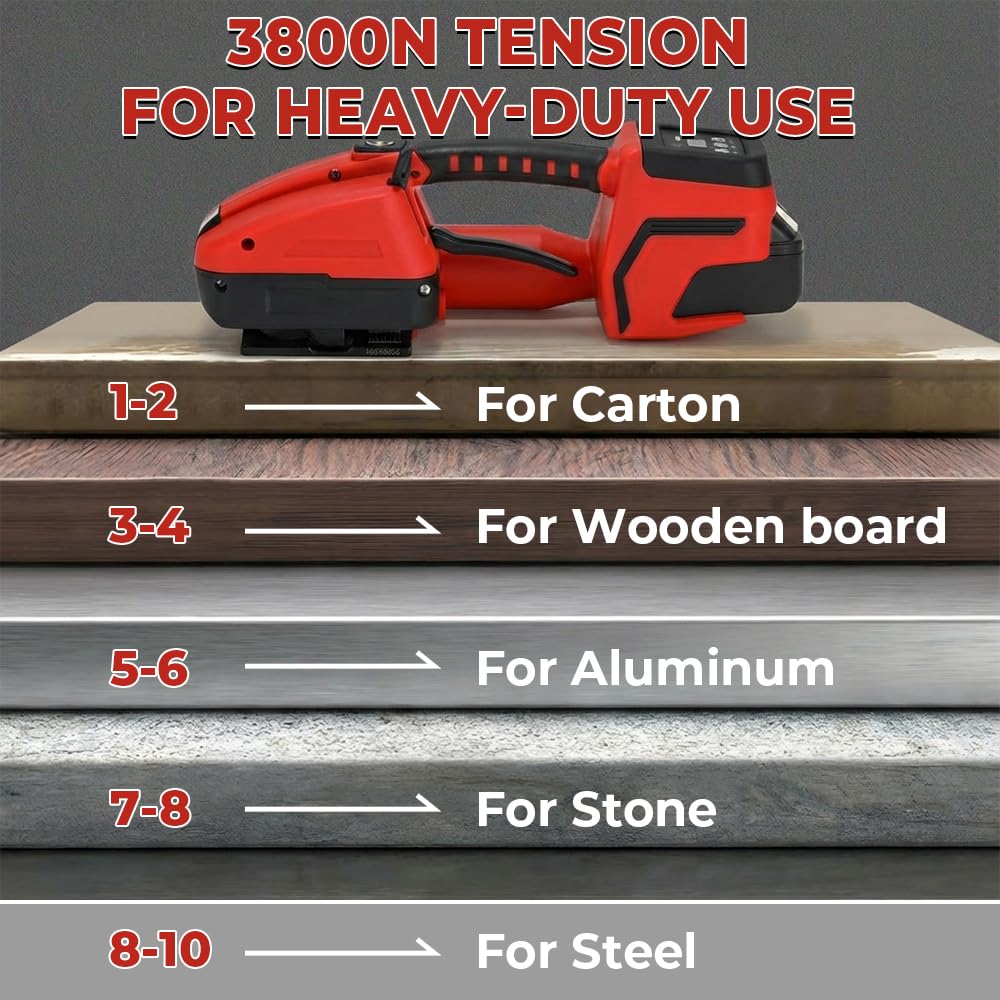 Flyrivergo Automatic Electric Strapping Machine with Long-Lasting 2x4000mAh Battery | 0.4-0.62" Width PP/PET Strapping Tool | Digital Display, Easy to Use for E-Commerce & Warehouse Packaging