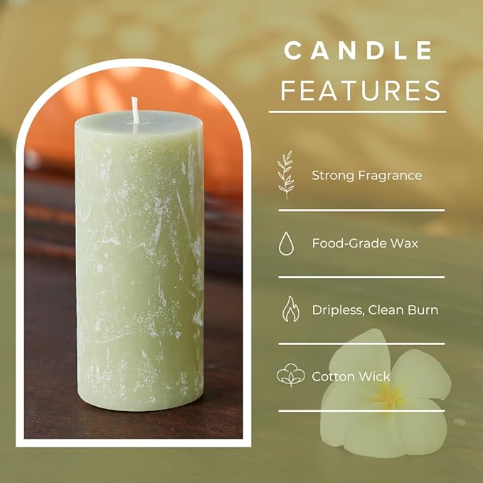 Simply Soson 3x6 inch Green Sage Rustic Pillar Scented Candle - 3 Pack - for Home Decor, Aromatherapy, Weddings, Restaurants, Spa, Church
