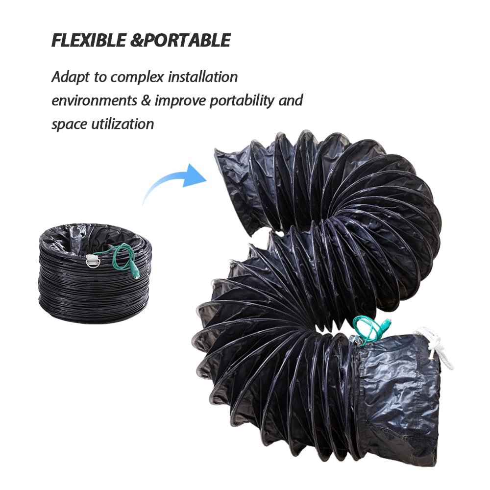 25ft PVC Flexible Duct Hose with Adjustable Rope and D-Ring, 12Inch Explosion-Proof Flame Retardant HVAC Ducting for Ventilation, Exhaust, Drying, and Cooling Applications (12in x 25ft)