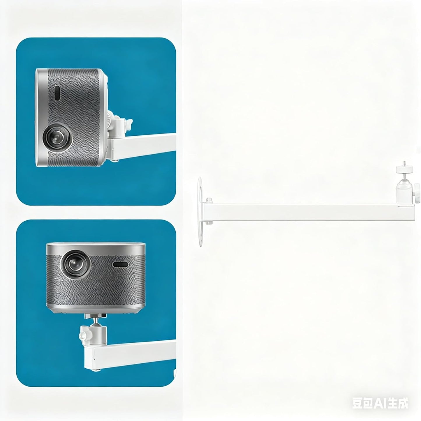 FINXRoll 1/4" 8.46in Foldable Universal Projector & CCTV Camera Wall/Ceiling Mount Bracket (White) - Screw, Adjustable