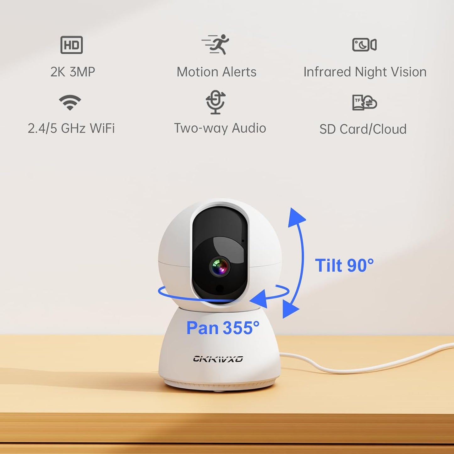 CiKiKWXO 2.4&5G 2K Vision,2-Way (2 Pack) WiFi Indoor Security Camera, HD Pan/Tilt Cameras for Home Security, Baby
