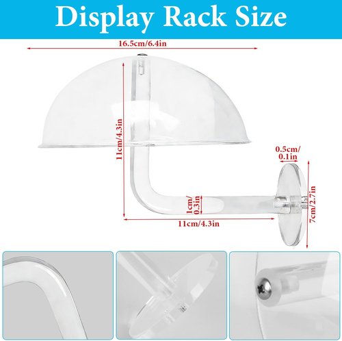 LUTTY Wall-Mounted Clear Acrylic Hat Display Stand - 2Pcs Domed Racks for Baseball Caps & Wigs
