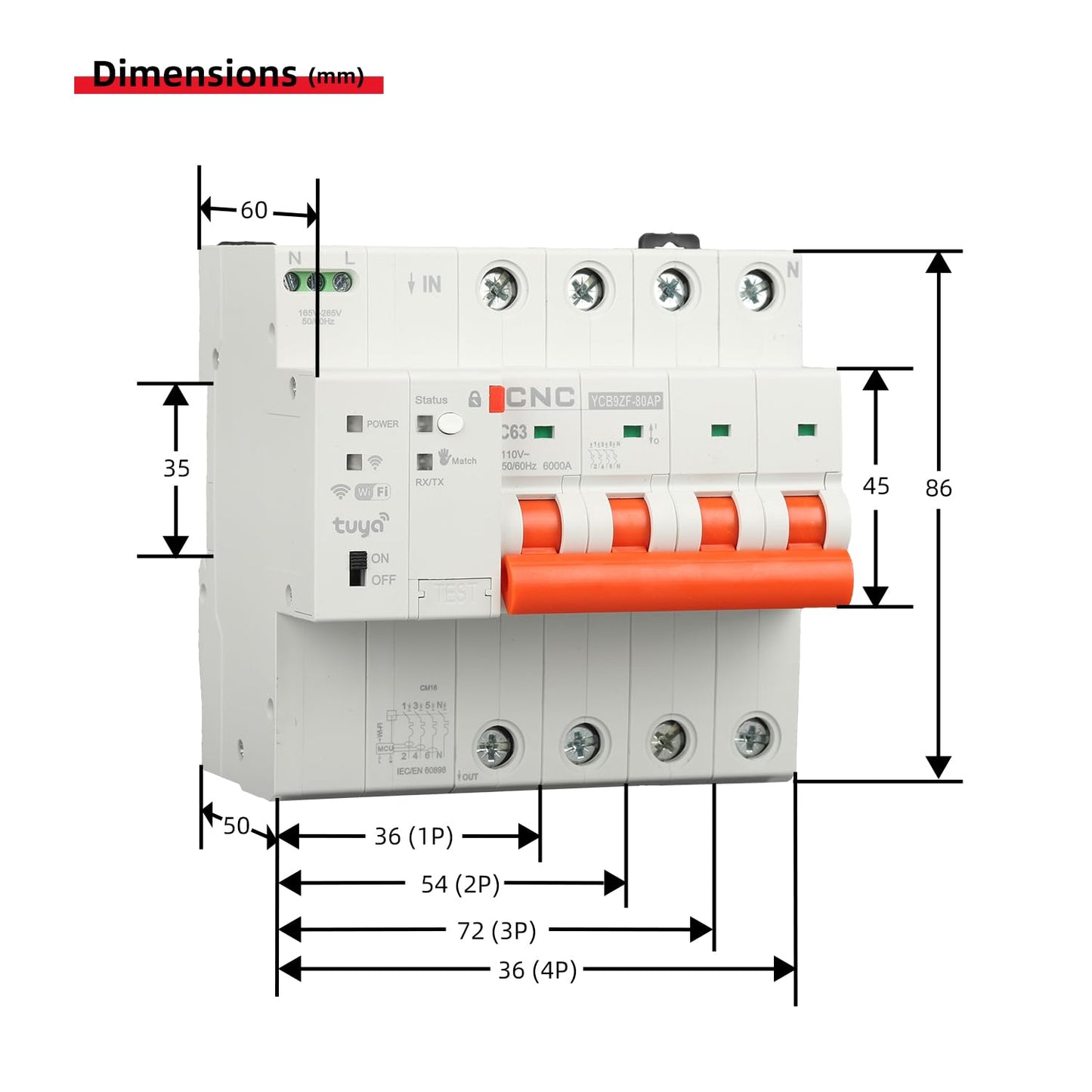 CNC 110V 3P Smart WiFi Circuit Breaker MCB WiFi Power Metering Circuit Breaker Smart Life Remote Control Automatic Wireless Interruptor Reclosing Switch(3P 1-63A Adjustable)