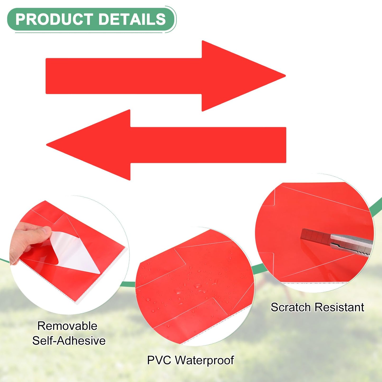 M METERXITY 4-Pack Arrow Sticker, 12 x 4 Inch/ 300 x 90 mm PVC Waterproof Self-Adhesive Directional Arrows Removable Directional Floor Decal Stickers for Wall Marking/Road Sign [Red]
