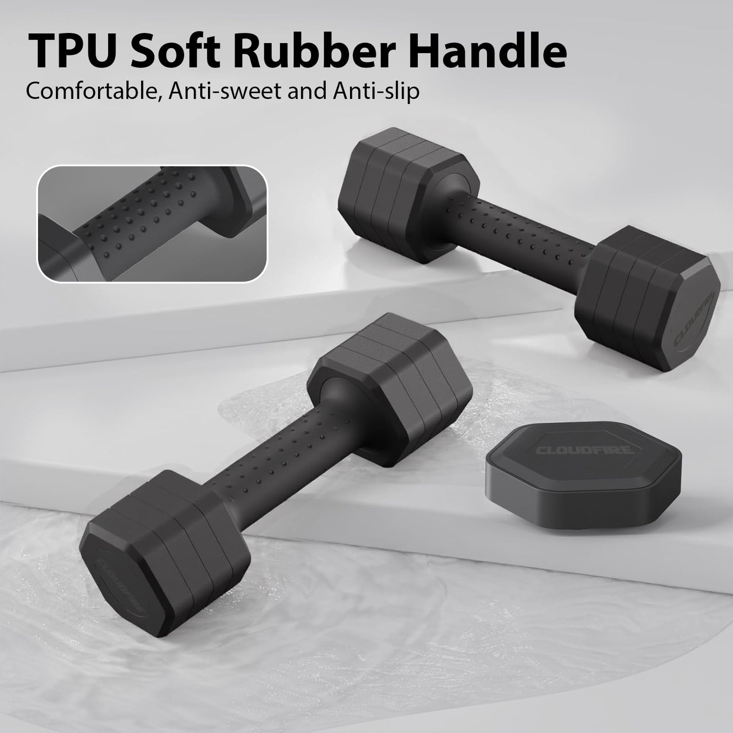 Adjustable Dumbbell Set of 2, Adjustable Dumbbells 5lb with TPU Soft Rubber Handle for Home Gym Exercise Training, Hand Weights for Women at Home (Black)