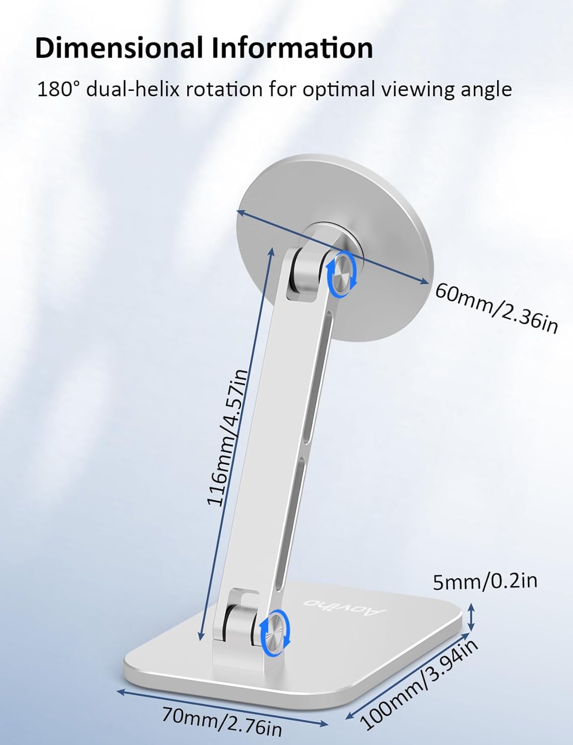 Aoviho 360 16/15/14/13/12 Magnetic Phone Stand for MagSafe Adjustable - Aluminum Portable Phone Holder for Desk