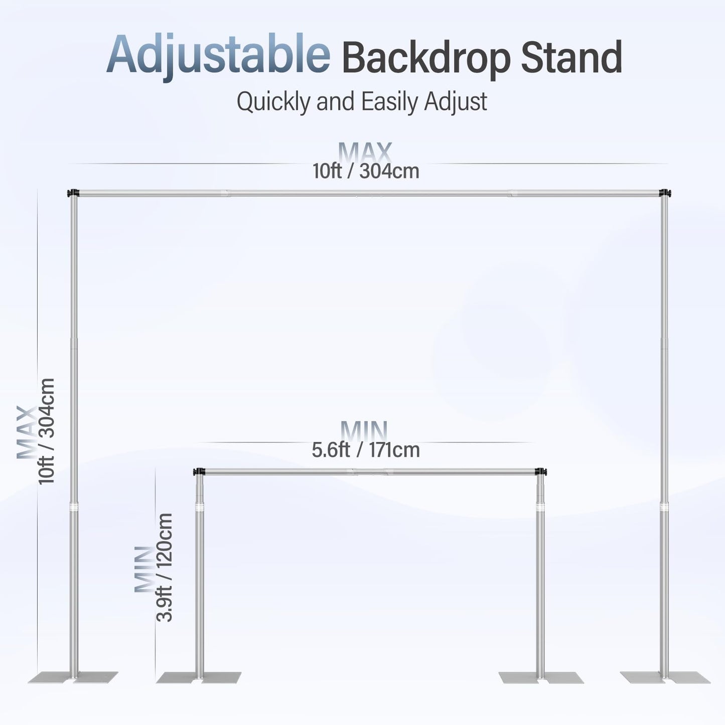 EMART Heavy Duty Backdrop Stand, 10x10Ft Adjustable Pipe and Drape kit with 9.26 LBS Steel Flat Base, Sturdy Metal Diy Photo Background Frame for Parties, Events, Wedding, Photography - Silver