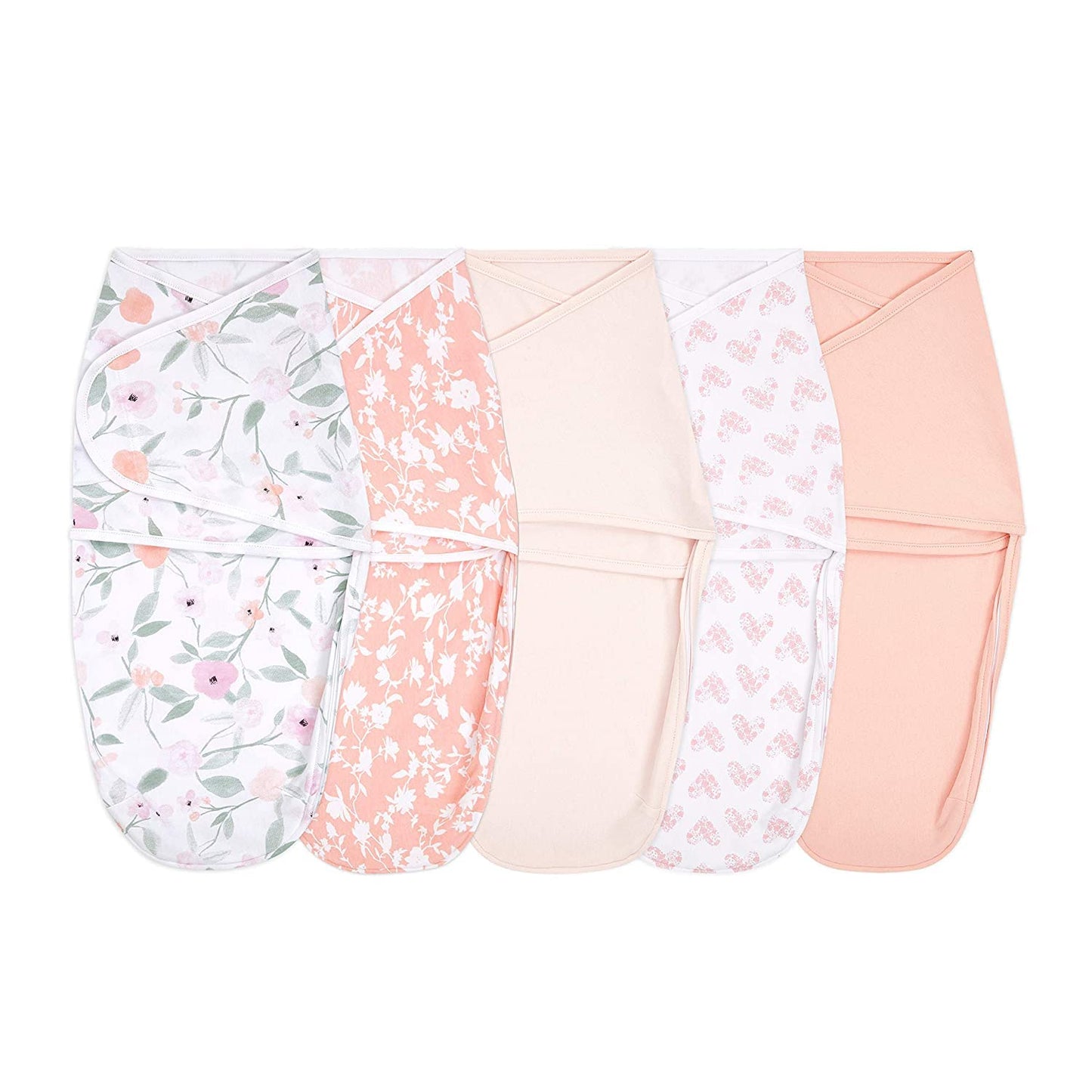 aden + anais Essentials Easy Swaddle Wrap Quick Change with Bottom Zipper, Snug Cotton Knit Baby Wrap Swaddle Blanket for Newborns, TOG 1.0, 5 Pack, Feminine Florals, 0-3 Months, Small/Medium