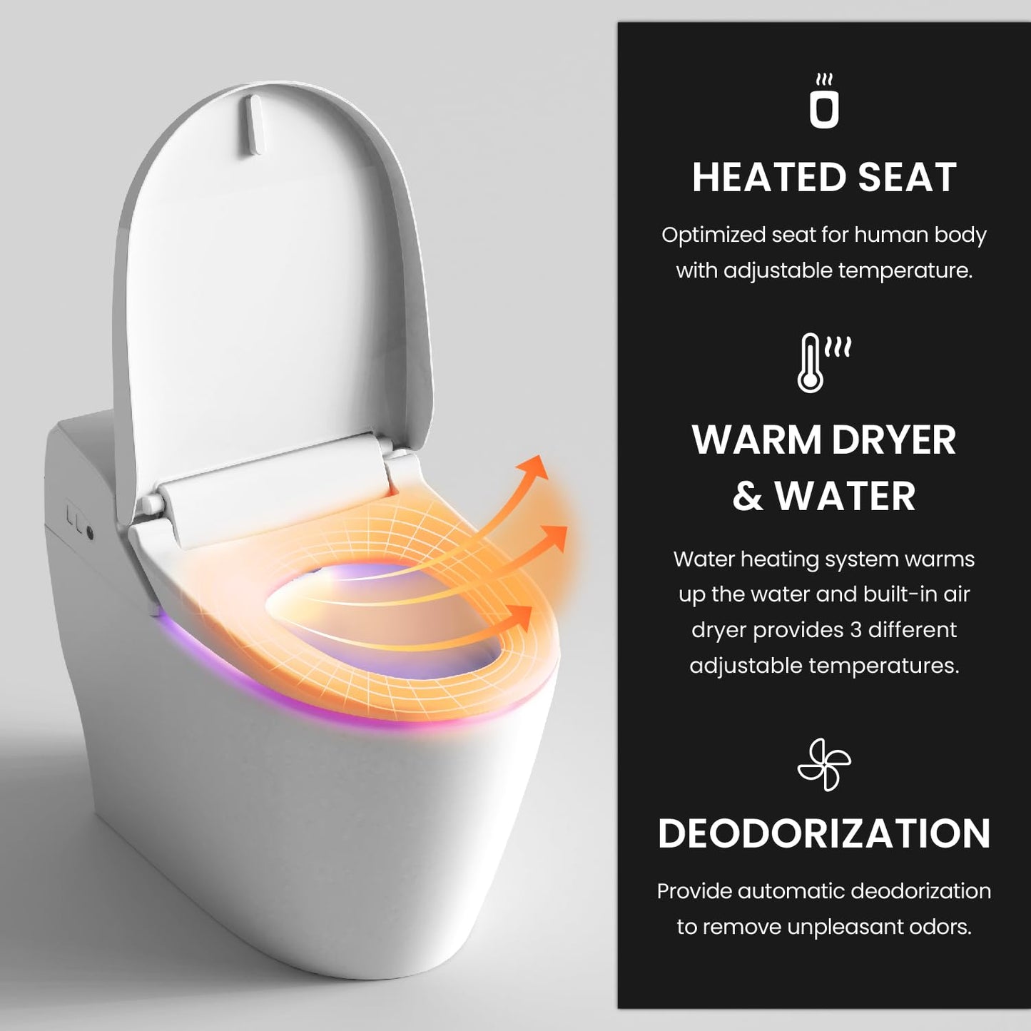 VOVO STYLEMENT TCB-8100W Smart Toilet for bathrooms, Elongated One Piece Toilet, 1.12 GPF, Auto Dual Flush, ADA Chair Height, Heated Seat, Made in Korea