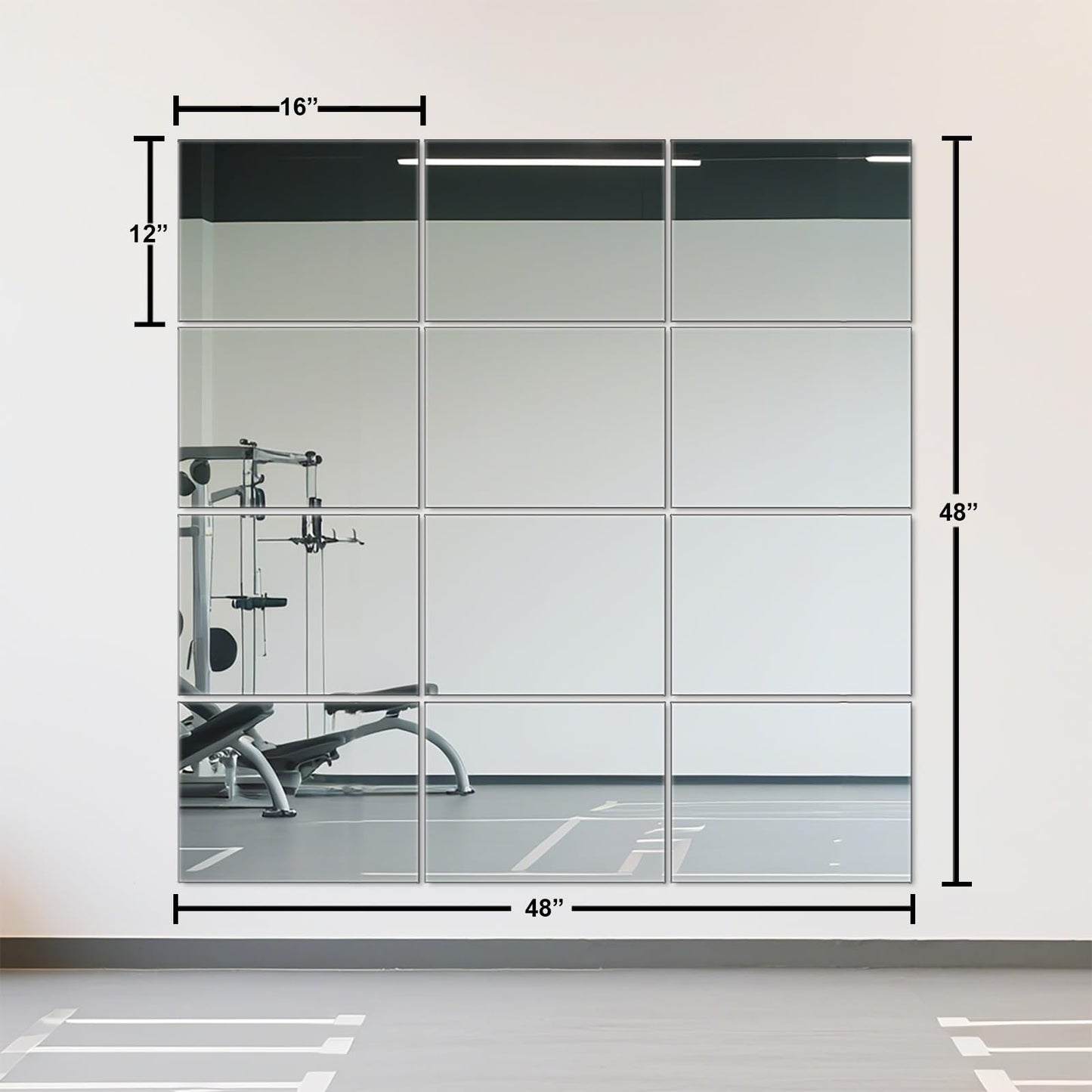 Wall Mirror Tiles Full Length, 16 x 12 Inch x 12Pcs Frameless Home Gym Mirror for Wall Mounted Decorative Full Body