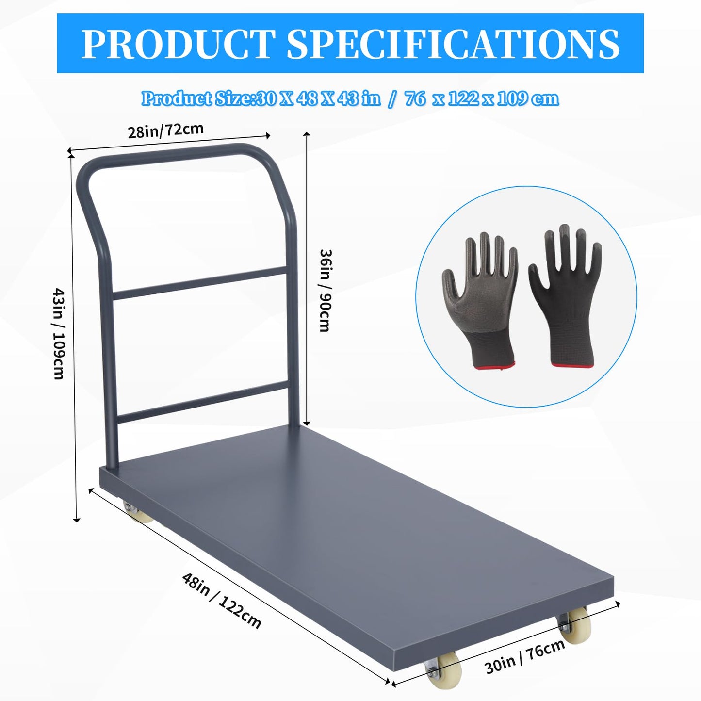 Heavy Duty Flatbed Cart 48"x30" Platform Truck with 4 Swivel Wheels, 2000 lbs Capacity Steel Hand Truck, Industrial Utility Push Cart for Warehouse Garage and Moving