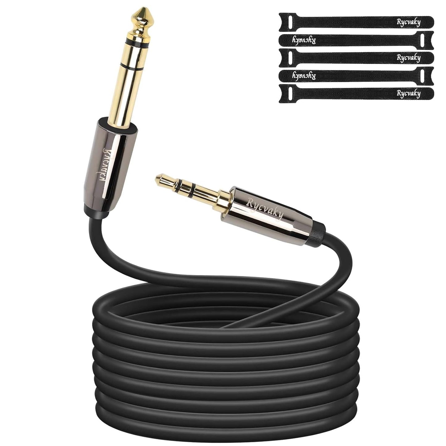 rycvaky 3.5mm 6.35mm 1/4" 1/8" Connectors(25ft/1pk) to Auxiliary Audio Cable, Male to Male TRS Stereo Audio Cable