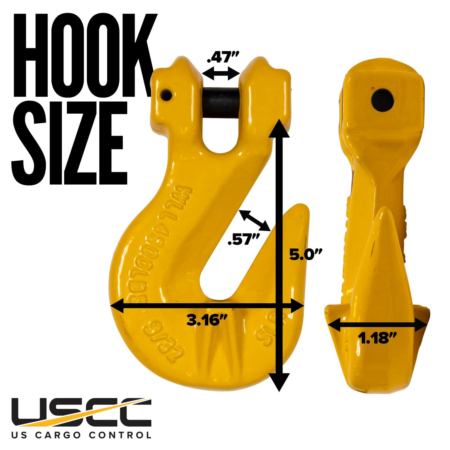 US Cargo Control 9/32 Inch Clevis Grab Hooks (2-Pack), G80 Chain Hooks, 3,500 LBS Working Load Limit, Chain Clevis Hooks for Lifting, Hauling, Towing, Trailers, & Chain Binders