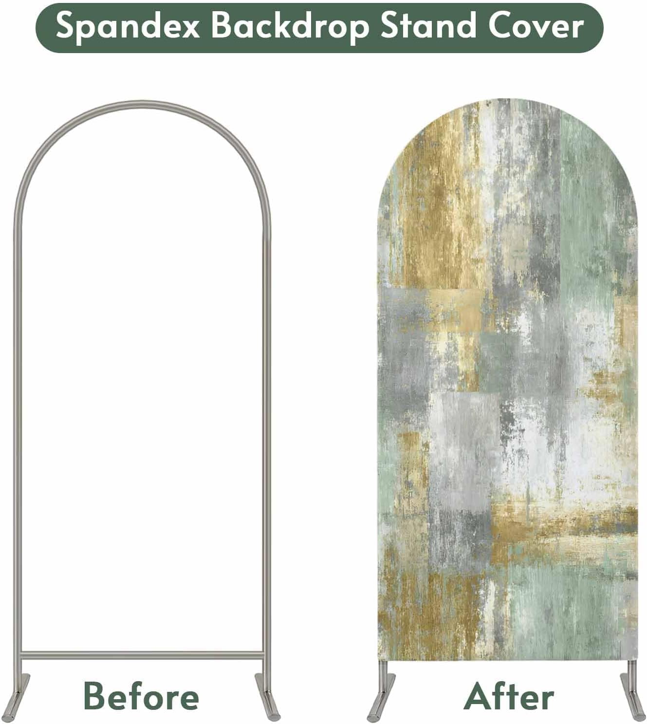 LFoveYuamer 7.2 Ft Arch Backdrop Cover, Yellow Sage Green Grey Decorative Wedding Arch Covers Spandex Fitted, Modern