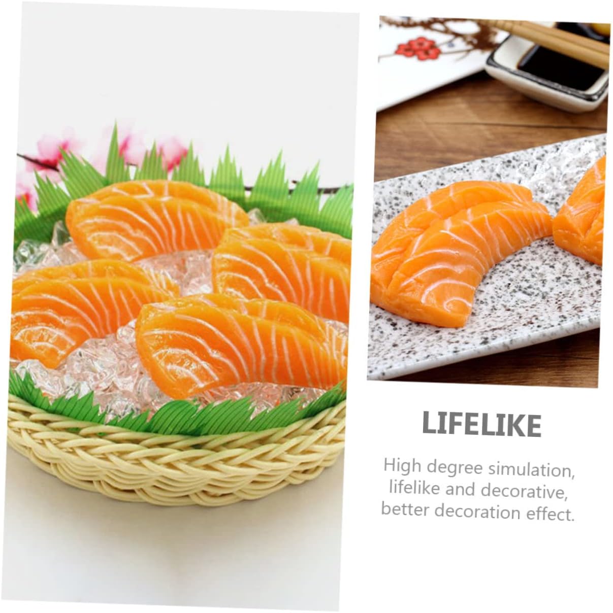 2pcs SUPVOX Realistic Artificial Salmon Slice Models Simulation Sashimi Decor for Home Restaurant and Kitchen Display
