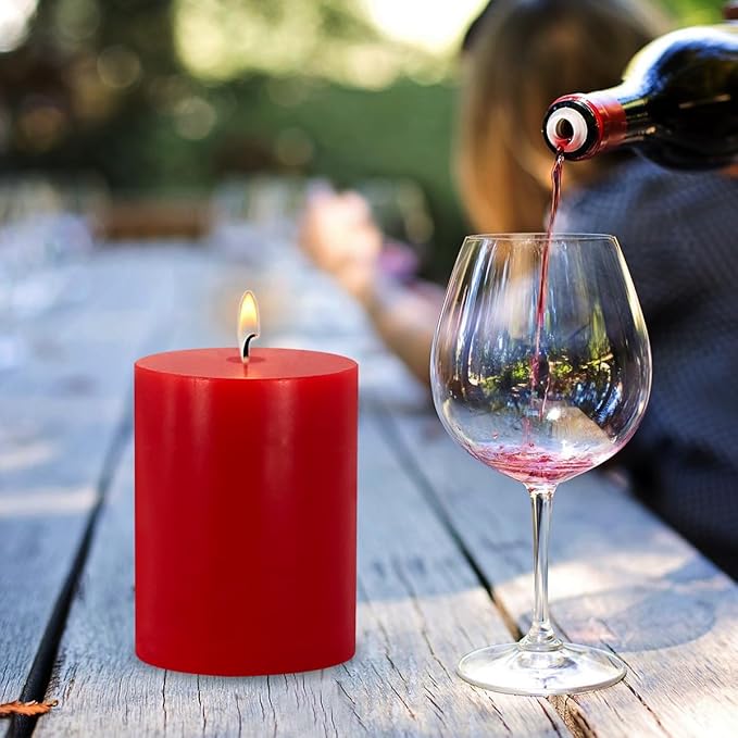 Red Pillar Candles Set of 3 - Dripless Unscented - 3x4, 3x6 & 3x8 inches Decorative Candles for Home Decor & Table Centerpieces