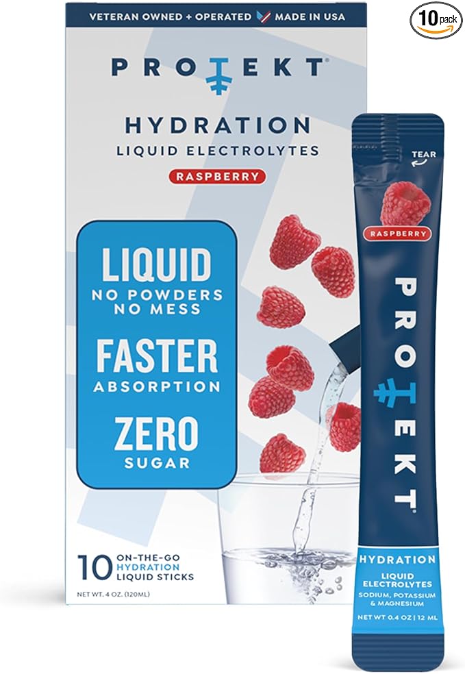 Electrolyte Packets for Recovery & Hydration | Organic & Sugar-Free Electrolytes Drinks | Works Faster Than Powder Drink | On-The-Go Liquid Hydration Drink | Raspberry, 10 Pack