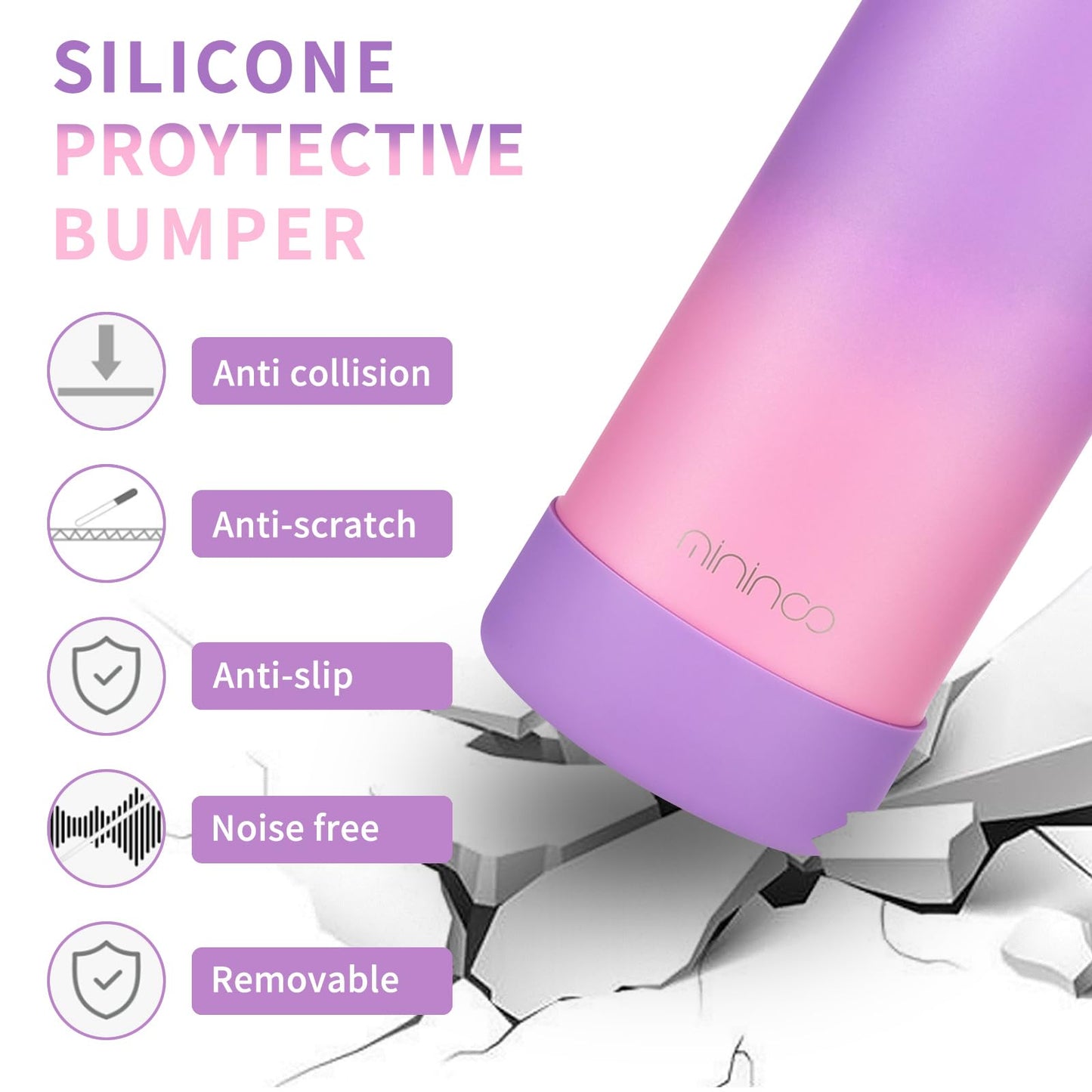mininoo Kids Water Bottle for School, 16oz Stainless Steel Insulated Water Bottle Kids with Straw Lid for Girls, Boys (Purple/Pink)