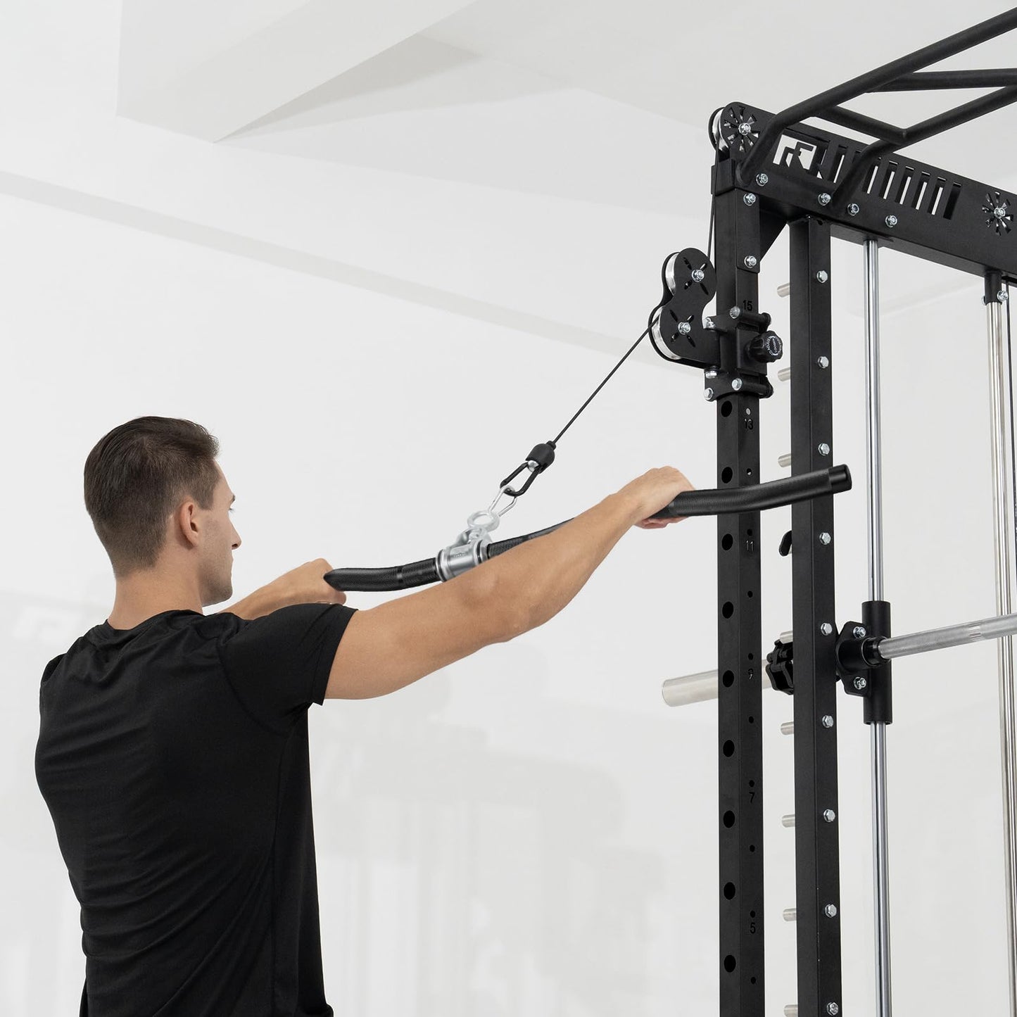 RitFit 38.6'' W-Shaped LAT Pulldown Bar, Aluminum Alloy Cable Machine Attachment with Full Rotation for Gym, Strength Training, Workouts,Black