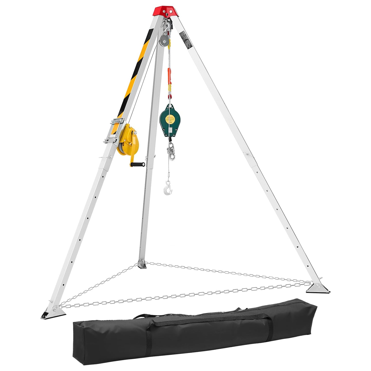 VEVOR Confined Space Tripod Kit, Heavy Duty Rescue Tripod Lifting Hoist 1200 lbs Winch, 4.1 ft Adjustable Legs, 65 ft Cable Portable Kit, 32.8 ft Fall Protection, 4.40-7.05 ft Working Height