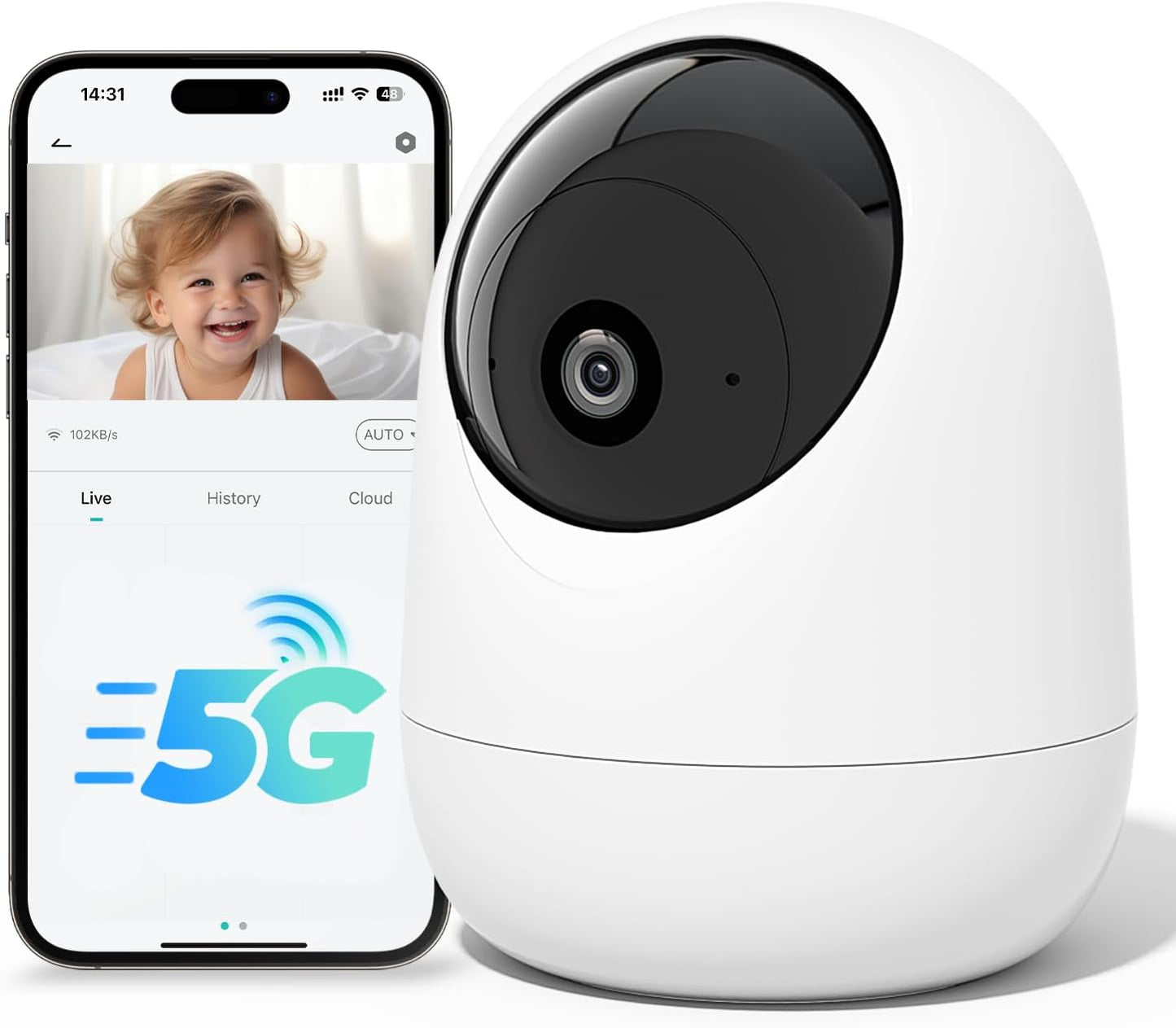 Rraycom 5G&2.4G WiFi,2K Security,360Pan 2-Way Indoor Camera Security Cameras for Home & Tilt, Dog/Pet Baby Camera
