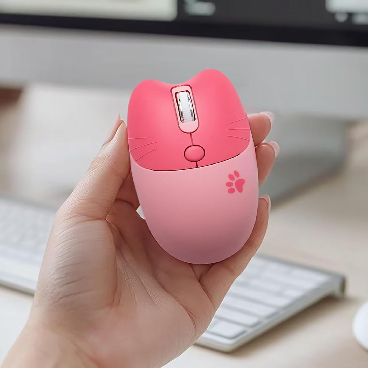 Lomiluskr 2.4G Cute Cat Wireless Mouse, Lightweight Soundless Mice, Wireless Mice, Candy Colors, Kawaii Mouse for Girls