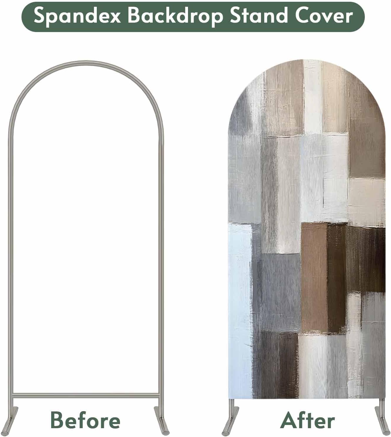 Jnbasdffb 7.2 Grey Brown Color Blocks Wedding Arch Cover, Stretchy Spandex Arch Backdrop Stand Covers FT, Abstract Oil
