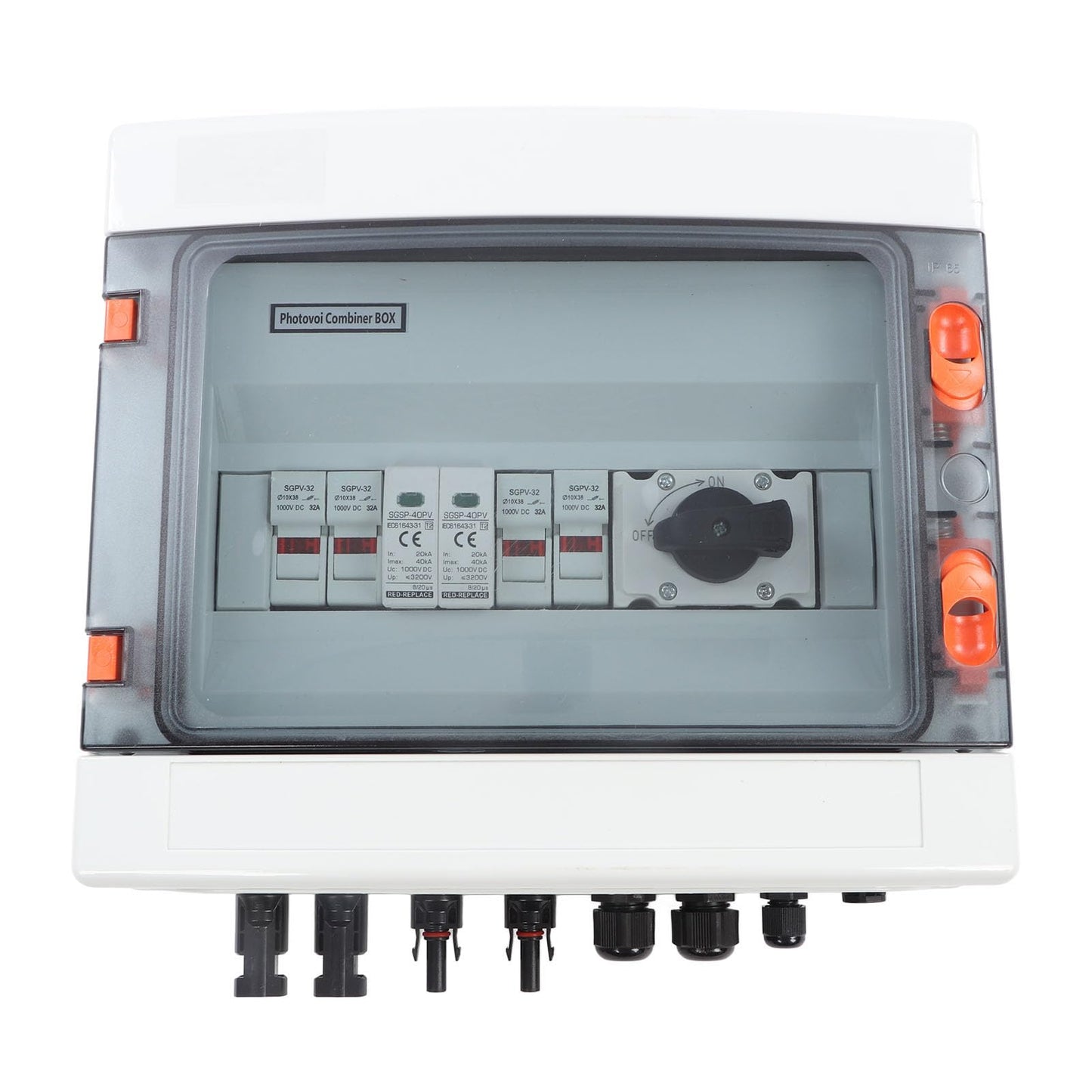 PV Solar Combiner Box, 1000V 32A, IP65, Outdoor, with Isolated Switches and Circuit Breaker, PA66 Material