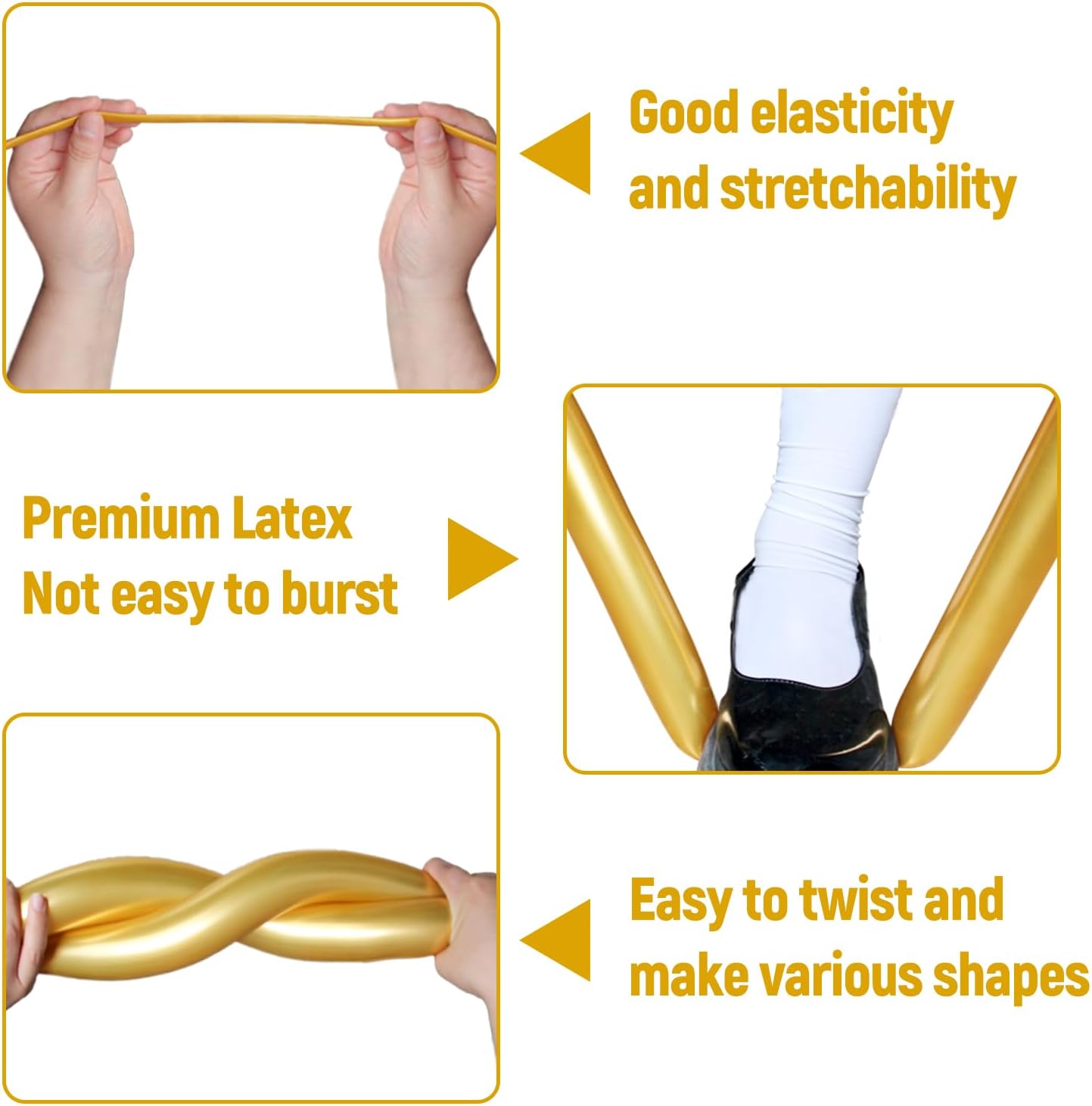 Skiennix 260 Metallic Gold Balloons - Long Latex Twisting Balloons for Animal Modeling | 100 Pcs