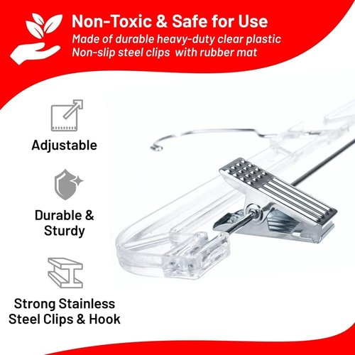 DEILSY™ Skirt Hangers - Non-Slip Pants Hangers with Adjustable Clips - Clear Plastic, Pack of 12