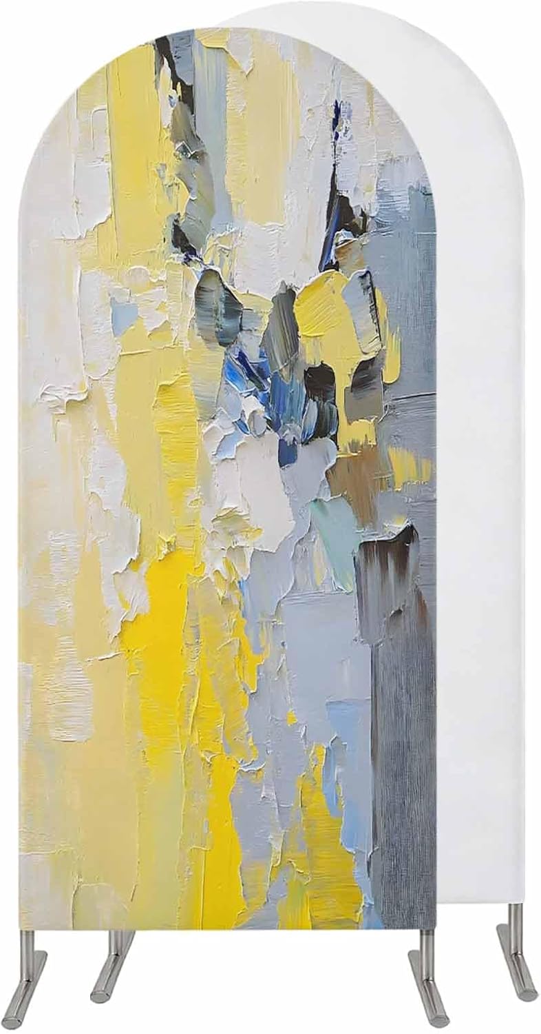 Jnbasdffb 7.2 Yellow Blue Wedding Arch Cover, Stretchy Spandex Arch Backdrop Stand Covers FT, Modern Abstract Oil