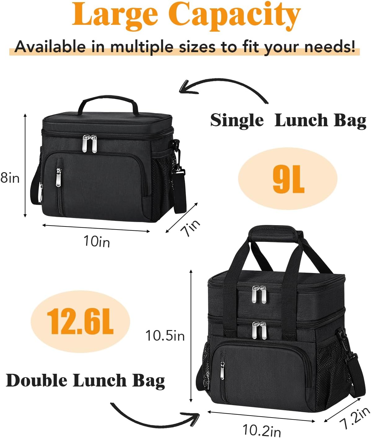 Skiennix Insulated Lunch Bag - 9L Leakproof Soft Cooler Tote with 5 Pockets | Black, Ideal for Work & Travel
