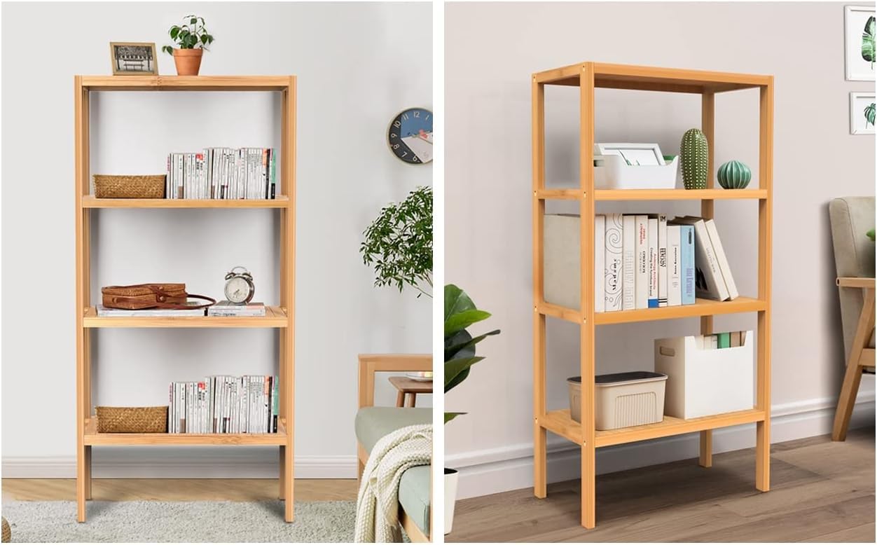 FoverOne 4 Tier Shelving Unit, Bamboo Book Shelf Bookcase Storage Shelf for Bathroom Kitchen Living Room