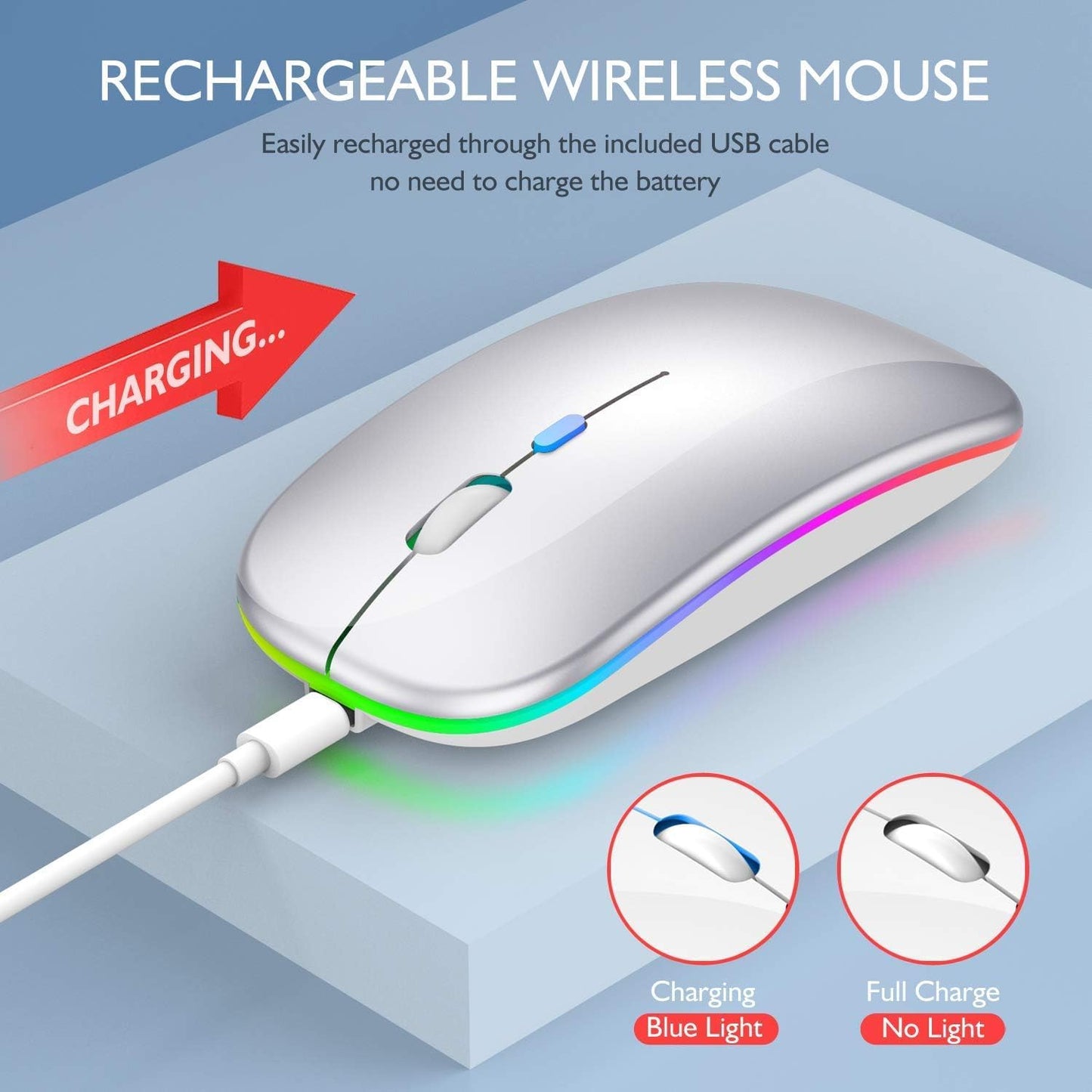 Qullqian 5.2/3.0 2.4GHz Wireless Bluetooth Mouse for MacBook Air/Mac/Pro/Laptop/Computer/PC,Rechargeable Dual Mode