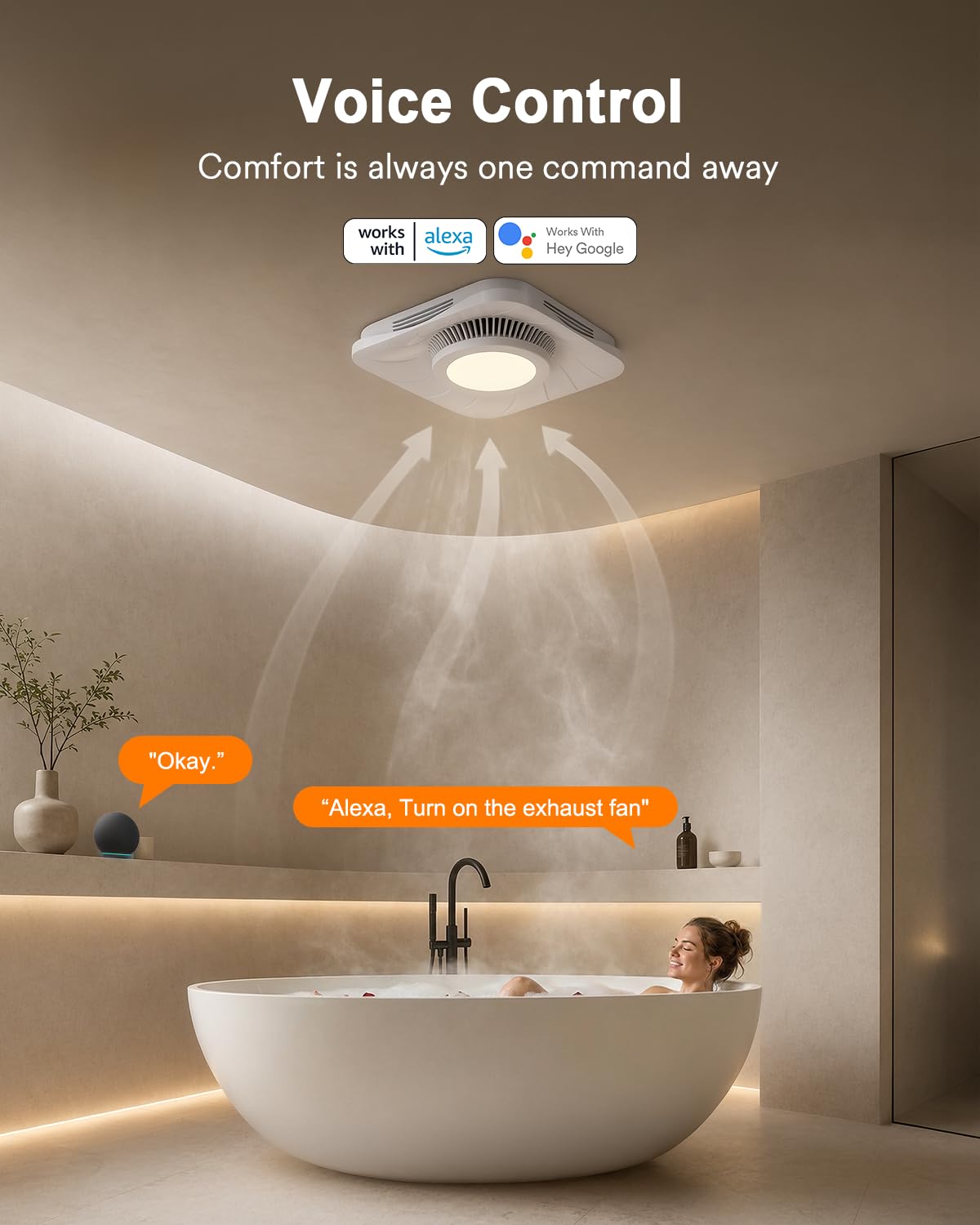 Lumary Smart Bathroom Exhaust Fan with Light, 110CFM 1.5 Sones Quiet Bathroom Vent Fan, 1000LM 2700-6500K, RGBAI Nightlight Ventilation Fan with Timer&Music Sync, Compatible with Alexa/Google