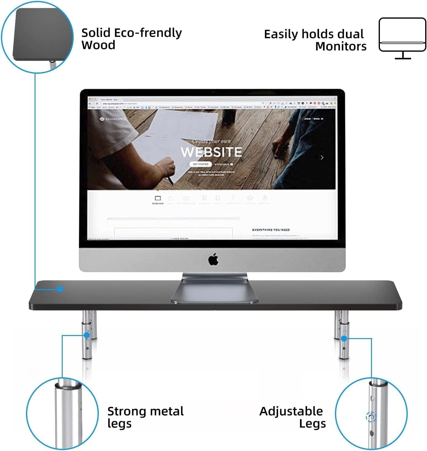3 Notebook(MST016L) suptek Dual Monitor Stand Riser,Large Monitor Laptop Stand Riser Adjustable Heights Computer Stand