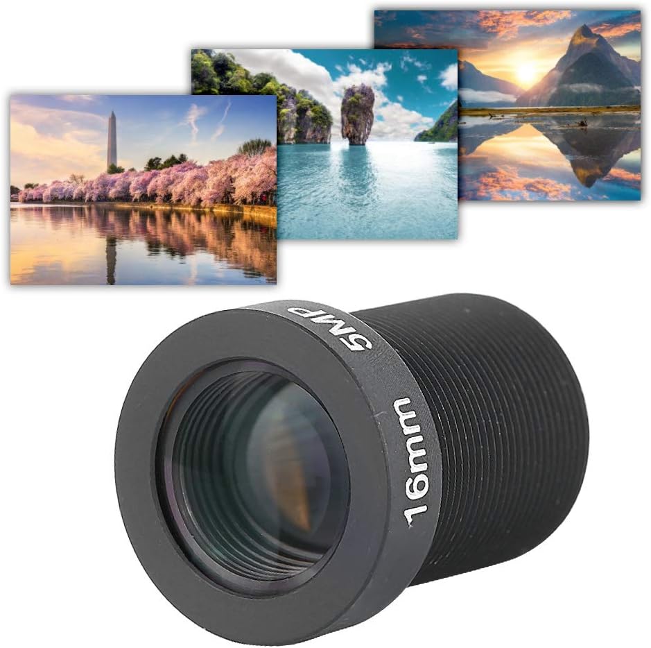 Dioche 16mm 5MP M12x0.5 Fixed Board Lens, HD CCTV Security Camera Wide Angle Lens, Standard Screw Connector Camera